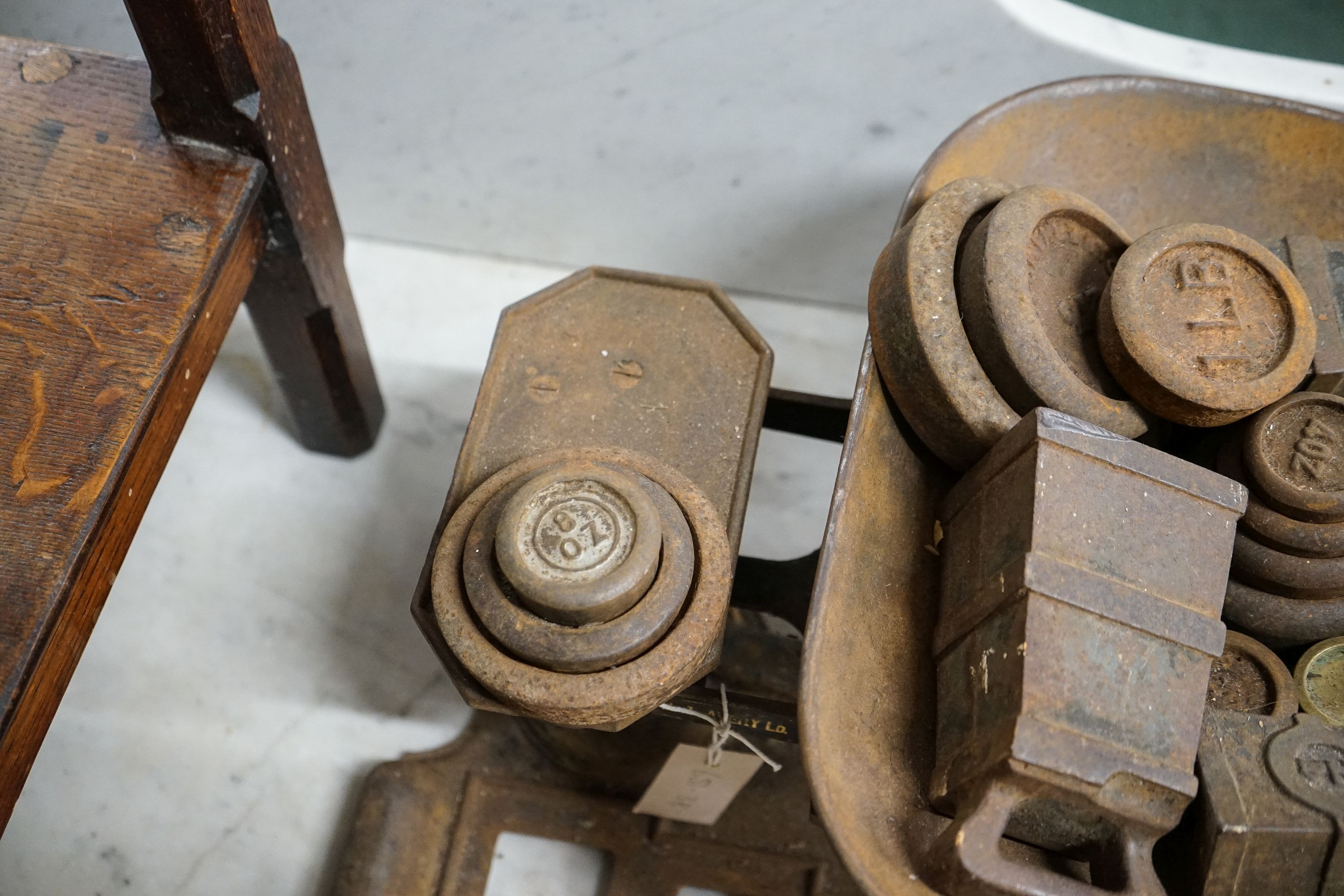 A set of Avery scales, width 40cm and weights, together with additional weights